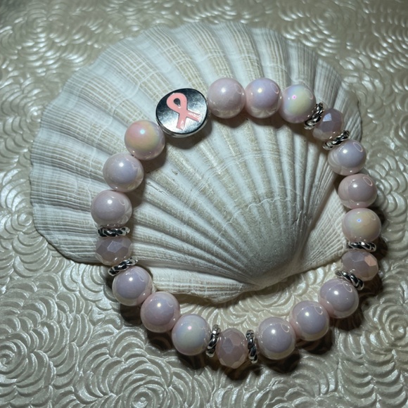 Breast Cancer Awareness Beaded Stretch Bracelet - Picture 4 of 7